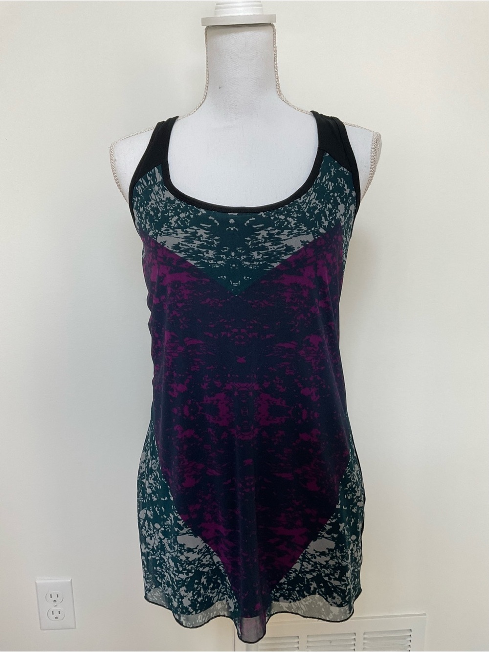 CAbi Style #559
Purple & Teal Printed Racerback Tunic Tank